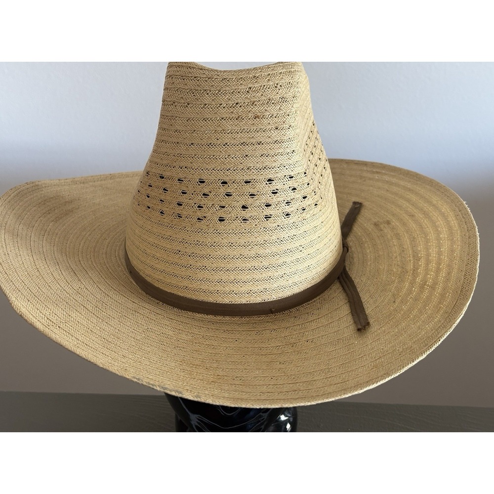 Vtg Men's Straw Cowboy Hat Size 7 1/8 Western Genuine Koko Kooler Beige Cactus